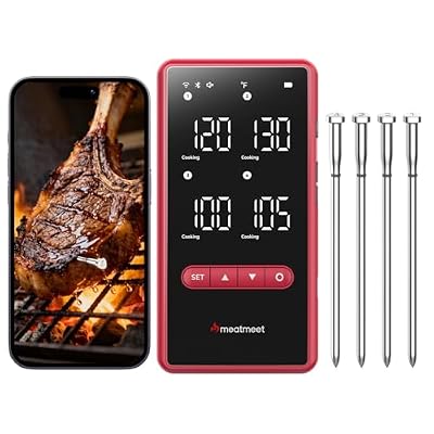 Meatmeet Wireless Bluetooth Meat Thermometer Digital, Standalone Base, WiFi Unlimited Range, AI guided cooking, 6 Sensors with ± 0.18°F Accuracy, 4 Probes for Kitchen, BBQ, Grill, Oven, Smoker (Z Pro)