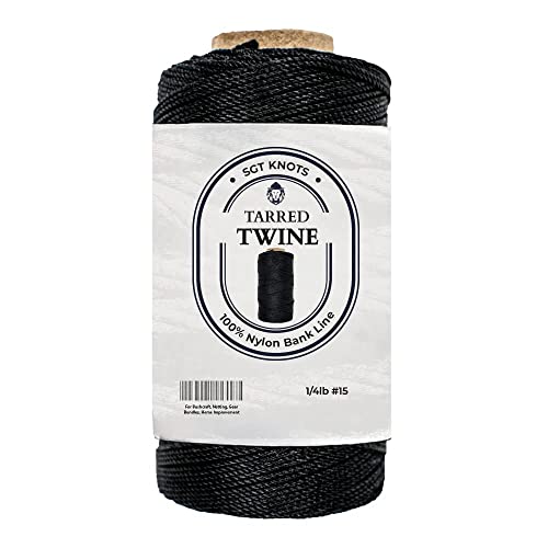 Image of SGT KNOTS Tarred Twine - 100% Nylon Bank Line for Bushcraft, Netting, Gear Bundles, Construction, Lacing Twisted Cord, Weatherproof #15-1 /4 lb