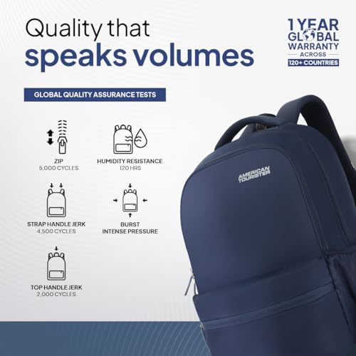 American Tourister Lex Style 01, 31L Volume College and Office Laptop Backpack with Front Organizer and Spacious Interiors for Men & Women - Navy 5 41Uvp+pueXL