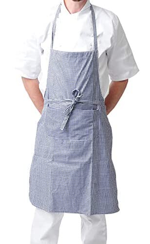 IBEX Unisex Bib Apron - No Pocket, Professional Kitchen Apron for Chefs Waiters, Cooks, Bar Staff, Catering, Gingham Blue