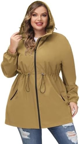 Hanna Nikole Women's Plus Size Long Hooded Raincoat Lightweight Waterproof Windbreaker Jacket