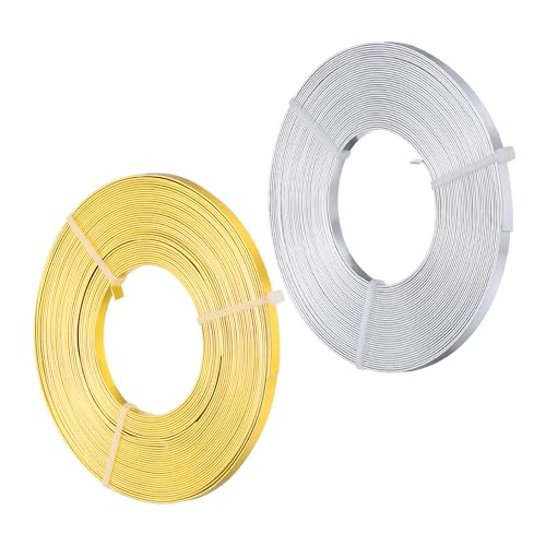 Alambre de aluminio plano de 20 calibres, hilo metálico doblado para manualidades en oro y plata