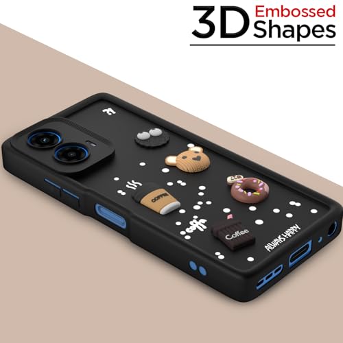 Image of Outlouders Back Cover for Moto G54 5G / G64 5G | Cute Fun Cartoon 3D Bear Silicone | Full Body Protection Bumper Case (Black)