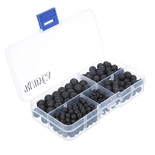 RUBYCA Natural Black Lava Gemstone Round Loose Beads Organizer Plastic Box Jewelry Making Mix Sizes