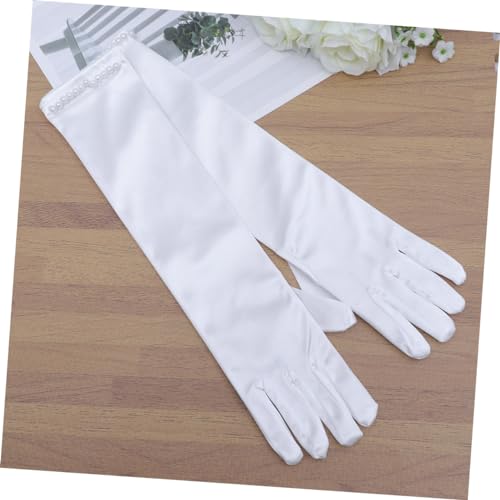 Bowknot Dress Gloves for Flower Elegant Long Satin Pearl Decor Wedding Gloves White for Parties Pageants4