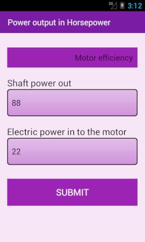 Power out put in Horse power