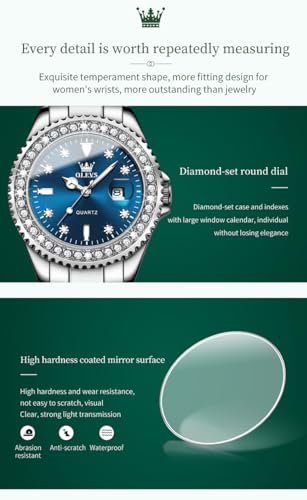 Image of OLEVS Ladies Watch Diamond Dress Analog Female Watches Stainless Steel Two Tone Waterproof Luminous Day Date for Womens Wrist Watch Gift