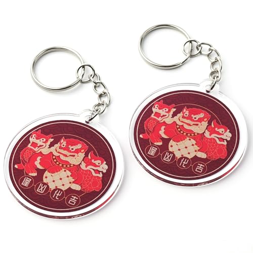 Three Celestial Guardians Feng Shui Keychains with Ksiddigarbha Implements, Symbol of Harmony Stability and Auspicious Chi, Lightweight Acrylic Feng Shui Gift for 2026, Made in USA (2 Pack)