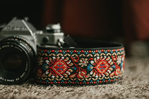 Art Tribute Camera Strap For All Dslr Camera. Red Vintage Woven Embroidered Elegant Universal Neck & Shoulder Strap, Floral Pattern, Great Photographer Gift For Men & Women Photographers #TOP5