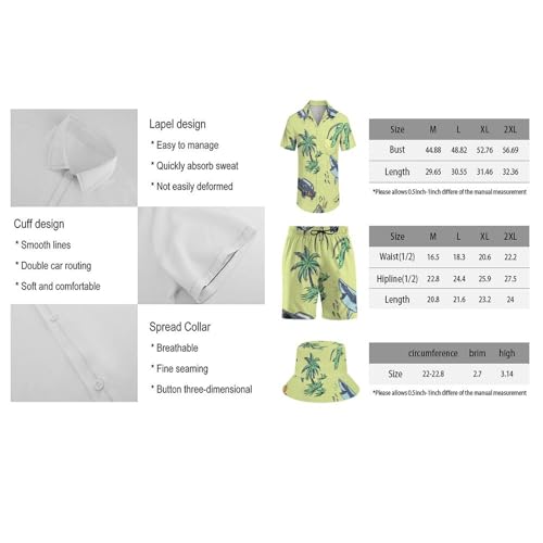 Men's Hawaiian Shirts Shark Short Sleeve Shirts Shorts Set 3 Piece Beach Hawaii Suits with Bucket Hats3