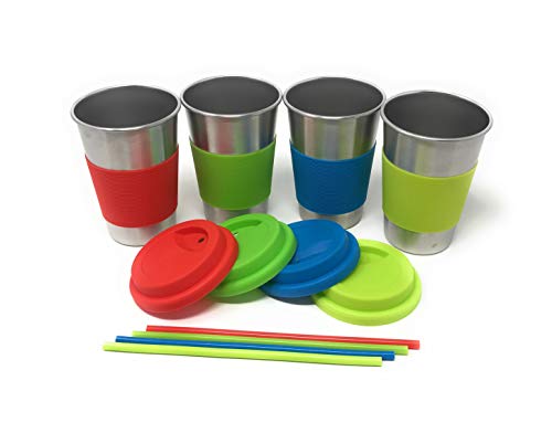 🔥 Hot Deals UpPeak 4 Pack 16 oz Stainless Steel Cups with Lids and Straws, ECO, BPA Free Drinking Tumblers (Assorted)