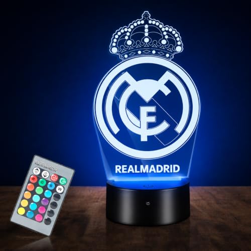 Madrid Lámpara 3D Fútbol, Regalo para Niños, Luz Nocturna 16 Colores