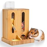 ZulBozz Verstellbare Hamster Futterstation aus Bambus, 2-in-1 Futternapfhalter mit Wasserflaschenständer, für Syrische und Zwerghamster, Kleintierzubehör mit Auffangschale
