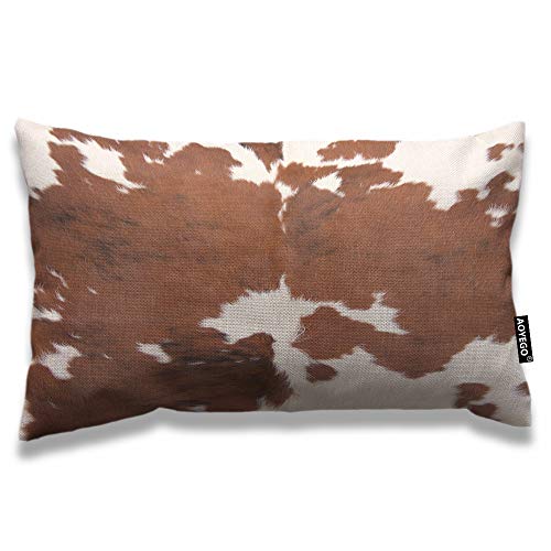 AOYEGO Cowhide Throw Pillow Cover 12x20 Inch Leopard Fur Farm Animal Tri Color Brown Cow Rectangle Pillow Cases Home Decorative Cotton Linen Cushion Cover for Bed Sofa