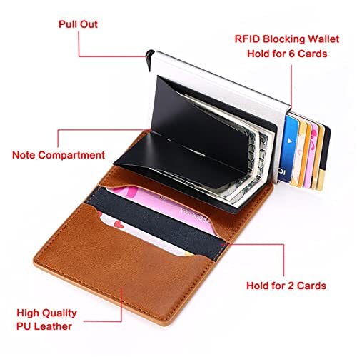 Leather Purse Men Smart Wallet Rfid Safe Anti-theft Holder Women Small Purse Bank ID Cardholder Metal Thin Case Black PU Leather Card Clip Bag (Color : Brown)3