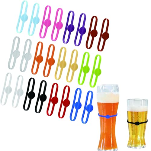 DaiUni 24 Pièces Marqueurs pour Verres à Vin de Couleur, Marqueur en Silicone pour Verre, Marqueur en Verre Réutilisable, verres à eau, cocktail, décoration de fête