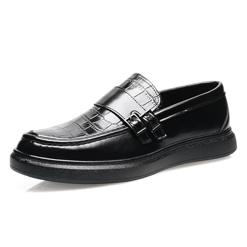 Men's Leather Printed Monk Strap Buckle Penny Loafers Classic Slip-On Round Toe Business Dress Shoes Casual Non-Slip Work Office Walking Driving Shoes