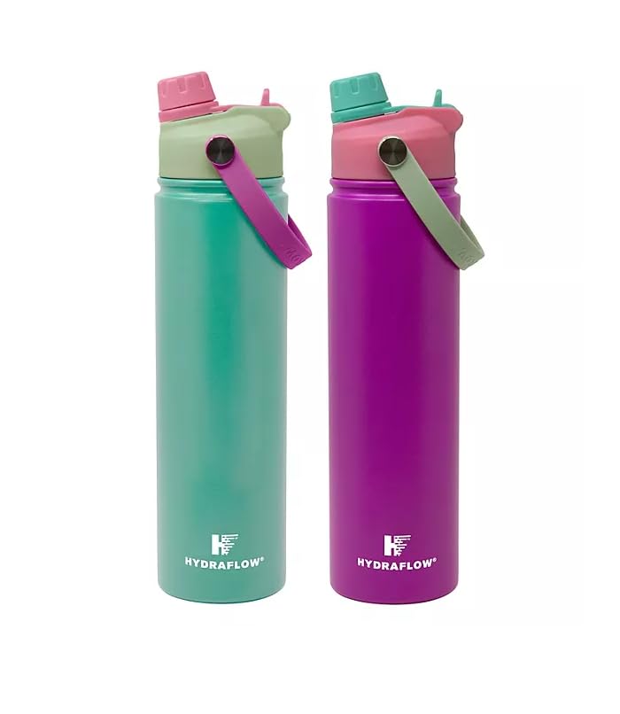25-oz. Double Wall Stainless Steel Water Bottle with Dual Lid, 2 Pack (Teal/Purple)