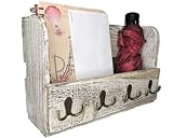 Comfify Post-Wandhalterung aus Holz - Rustikale Schlüsselaufbewahrung - Organizer für die Wand - Zeitschriftenhalter mit 4 Doppel-Schlüsselhaken - Weißes Wanddekor für den Eingangsbereich