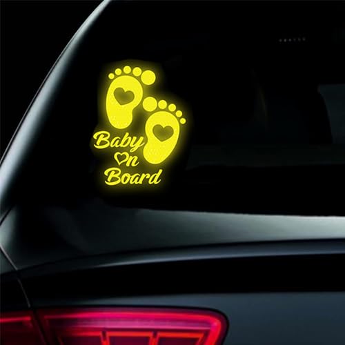 Image of 2PCS Baby On Board Sticker for Cars,Reflective Baby in Car Safety Sign Decal for Rear, Side Windows, Bumpers- Bright Yellow, Durable (Foot)