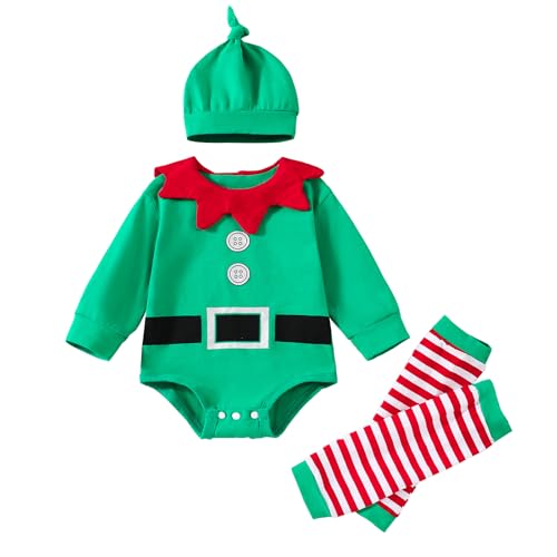 WOLBAY Newborn Infant Baby Girl Christmas Outfit Long Sleeve Santa Romper+Leg Warmers+Hat 3pcs Clothes Set