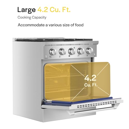 Image of Empava Freestanding Slide-In Gas Range,4.2 cu. ft. Pro-Style Single Oven with 4 Sealed Ultra High-Low Burners-Heavy Duty Continuous Grates in Stainless Steel,30 Inch