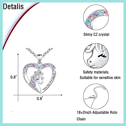 Magical Necklace For Girls Crystal Heart Pendant Necklaces Unicorn Jewelry Gifts For Girls Daughter Granddaughter Niece Birthday #TOP1