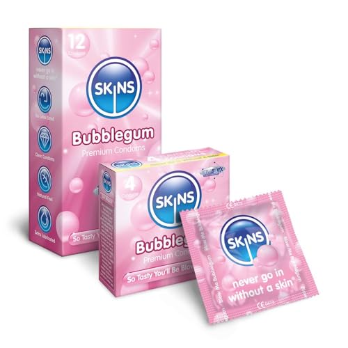 Premium Skins Condones con sabor a chicle Caja grande - Condones con sabor ultrafinos para uso oral y sexual - Condones con lubricante con sabor extra para mayor placer - Paquete de 100