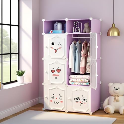 Image of 8 Door Foldable Plastic Wardrobe for Clothes Baby Cupboard for Clothes Storage, Wardrobe for Kids, Plastic Almirah, Collapsible Wardrobe for Living Room (Purple-HB1, 6+2-Door)