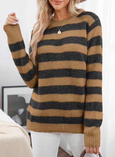 Image of Dokotoo Sweaters for Women 2026 Crewneck Striped Cute Color Block Fall Winter Knitted Pullover Tops