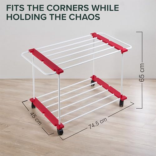 Image of TNT THE NEXT TREND Trixy 1 Layer Carbon Steel Indoor & Outdoor Clothes Drying Stand with U-Bar, Wheels, 16.7 ft Drying Space, (L96 x B45.3 x H65.5 cm), 5 Year Rust Proof Warranty, Cherry