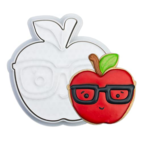 Flycalf Back to School Cookie Cutter Apple Teacher Appreciation with Plunger Stamper Kitchen Gifts Birthday Vacation 3D PLA Baking 3.5" Sugar Craft DIY Mold Decorating Tools for Kids