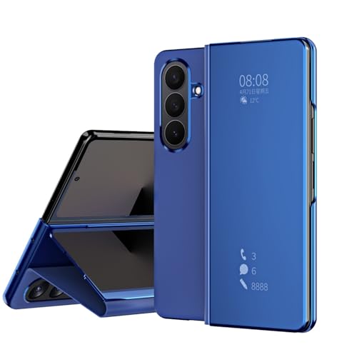 Coque Samsung Galaxy Z Fold7 en cuir miroir galvanisé bleu avec protection antichoc