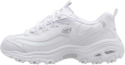 Skechers D'lites Fresh Start Women's Sneaker, White Leather Mesh Silver Trim L, 36 EU