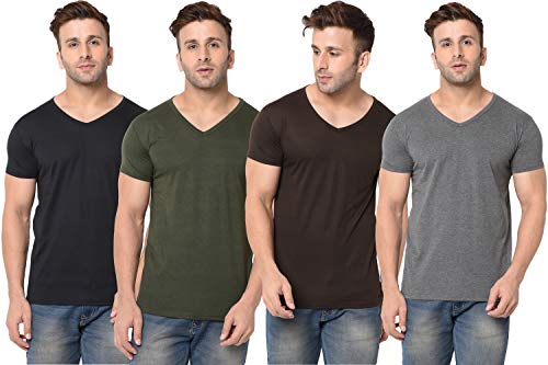 Image of JANGOBOY Men's Solid Half Sleeve V-Neck Cotton Blend T-Shirt