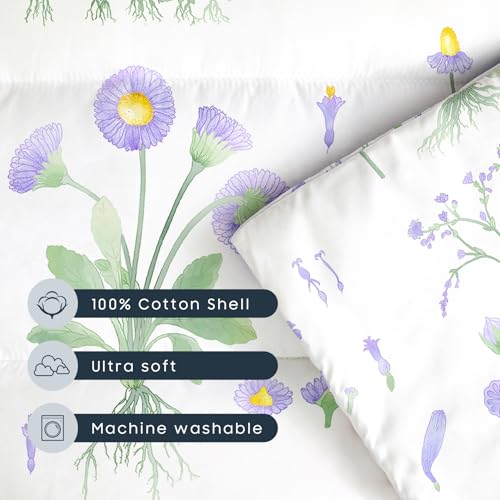 Image of Wake In Cloud - Toddler Nap Mat with Pillow and Blanket, 100% Cotton Fabric, for Kids Girls Ages 3 Plus in Daycare Kindergarten Preschool, Sleeping Bag, Botanical Flowers