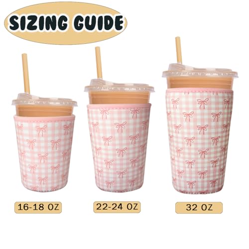 Image of Reusable Insulated Neoprene Iced Coffee Cup Sleeve, Durable Drink Sleeve for Cold Beverages, Beverage Holder for Iced Coffee (Lovely Bows)