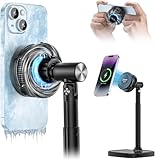 ULANZI SK-10 3 in 1 Magnetic Cell Phone Stand with Cooling Fan and Wireless Charger for iPhone, Height Adjustable Phone Desk Holder Semiconductor Cooling Fan for Live Streaming Gaming Phone Cooler