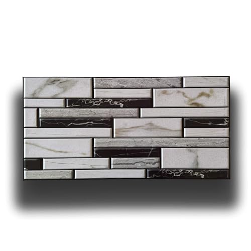 Eternal Parquet Pannelli 3D Rivestimento A Parete In Pvc Effetto Marmo B&W 96X48Cm Realistici, Isolanti, Idrorepellenti.