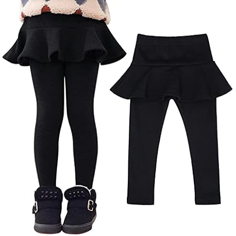 Toddler Girls Fleece Lined Leggings with Skirt Winter Warm Elastic Velvet Stretchy Thick Tutu Footless Tights Pants Cover
