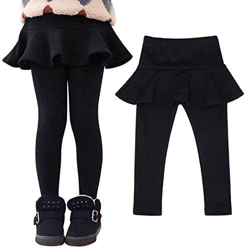 Toddler Girls Fleece Lined Leggings with Skirt Winter Warm Elastic Velvet Stretchy Thick Tutu Footless Tights Pants