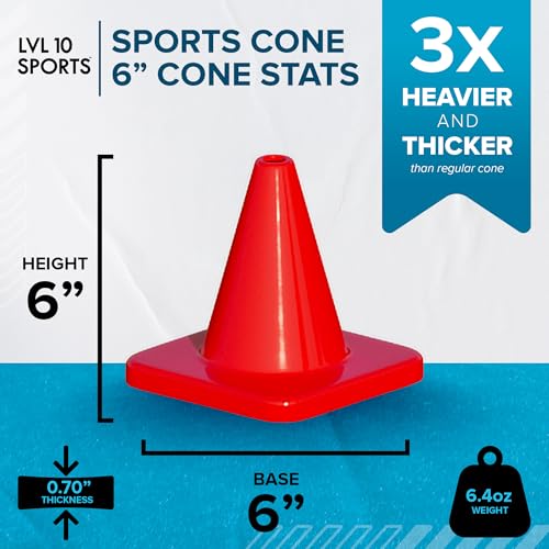 LVL10 Pro Training Cones - 6\" Soccer Training Cones for Sports - for Basketball, Football, Basketball and Agility Drills - Soccer Field Markers That Won\'t Crack, Slide or Fly - Thumbnail 2