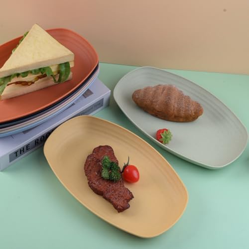 Image of Wheat Straw Plastic Dinnerware Unbreakable Dinner Plates for Dessert, Pasta, Cereal, Camping Dishes for Daily Use Microwave & Dishwasher Safe Dinnerware Sets Tray (Orange, Pack of 4)