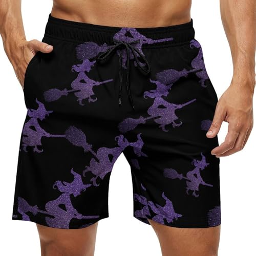 Halloween Witch Mens Swim Trunks Quick Dry Board Shorts Beach Swimwear Bathing Suits
