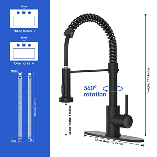 Ibofyy Black Kitchen Faucets Single Handle Commercial Kitchen Sink Faucet With Multifunctional Pull-Down Spout For Farmhouse Rv Bar With 3 Hole Deck (Matte Black) #TOP1