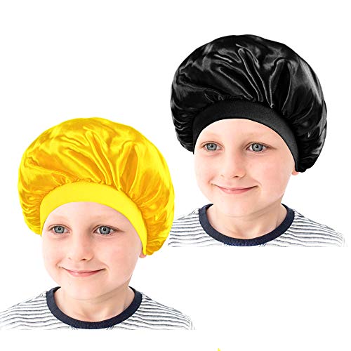 2 Pieces Kids Satin Bonnets Adjustable Night Sleep Caps, Wide Band Sleeping Hats for Kids Toddler Children Baby