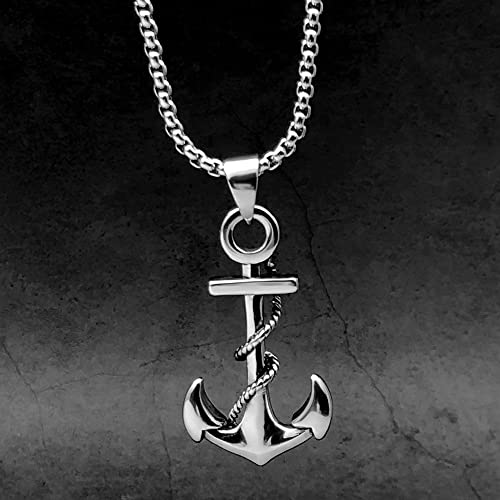 Bahamut Mens Nautical Anchor Necklace For Men Boys Vintage Cool Navy Anchor Pendant Stainless Steel Jewelry With Rope Link Chain Gift For He (Silver) #TOP4