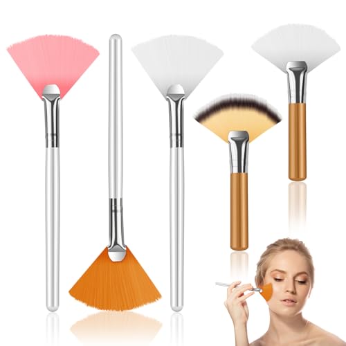 5 PCS Fan Brushes for Facial Face Mask Applicator, Multi-size Face Mask Brush Set Soft Facial Brushes Esthetician Makeup Brushes, Face Makeup Tools for Women Girls Mud Clay Mask Makeup Peel (5 Colors)