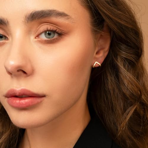 Gold Earrings for Women Trendy, 14K Gold/Silver Stud Earrings Sterling Silver Post Minimalist Simple Dainty Triangle Earring Open Huggie Hoops Geometric Hypoallergenic Earrings for Women Gifts3