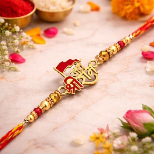 Image of Riddhika Ventures Glorious Gold Plated Auspicious Diamond Ring Rakhi with Roli Chawal and Greeting Card